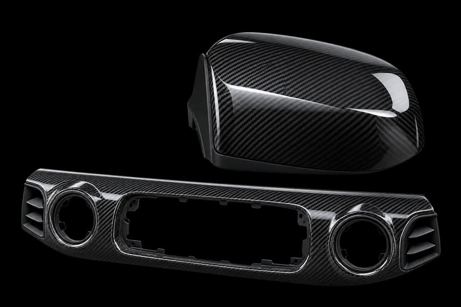 Carbon fiber mirror cover and dashboard trim