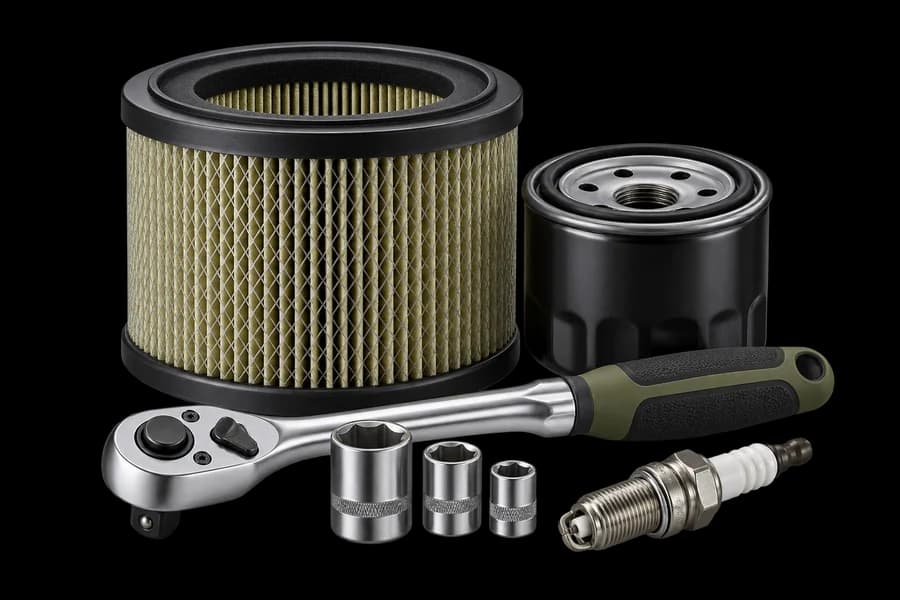 Filters, spark plug and service tools