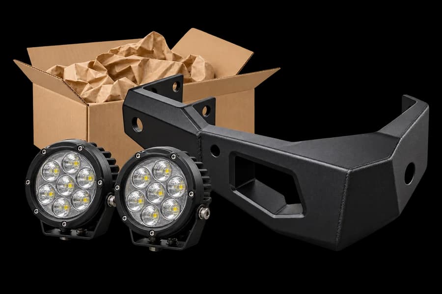 Newly unpacked Jeep accessories and shipping box