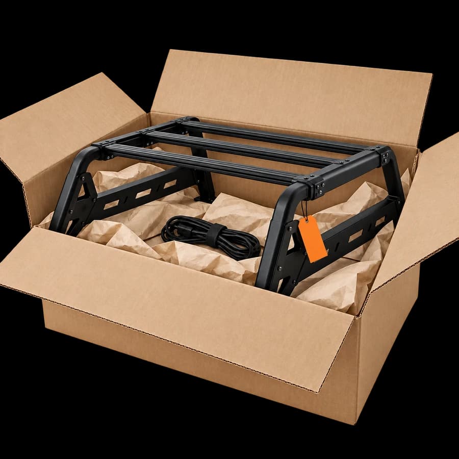 Open box containing a Jeep accessory