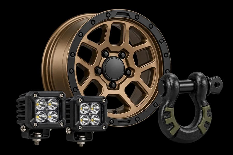 Popular Jeep wheel, lights and recovery hook
