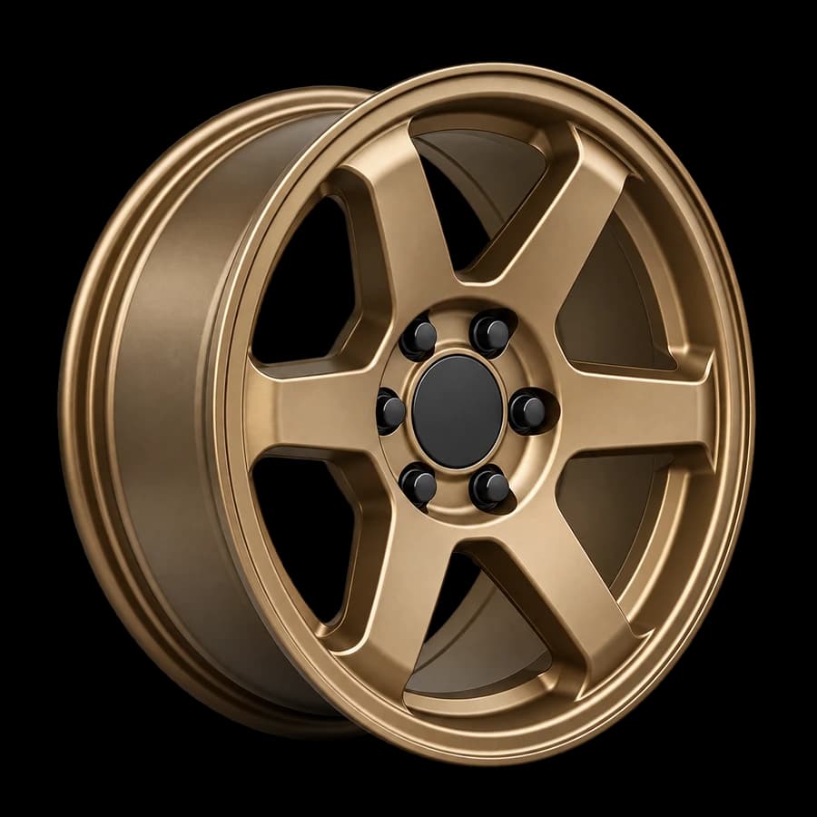 Bronze six-spoke off-road alloy wheel without a tire