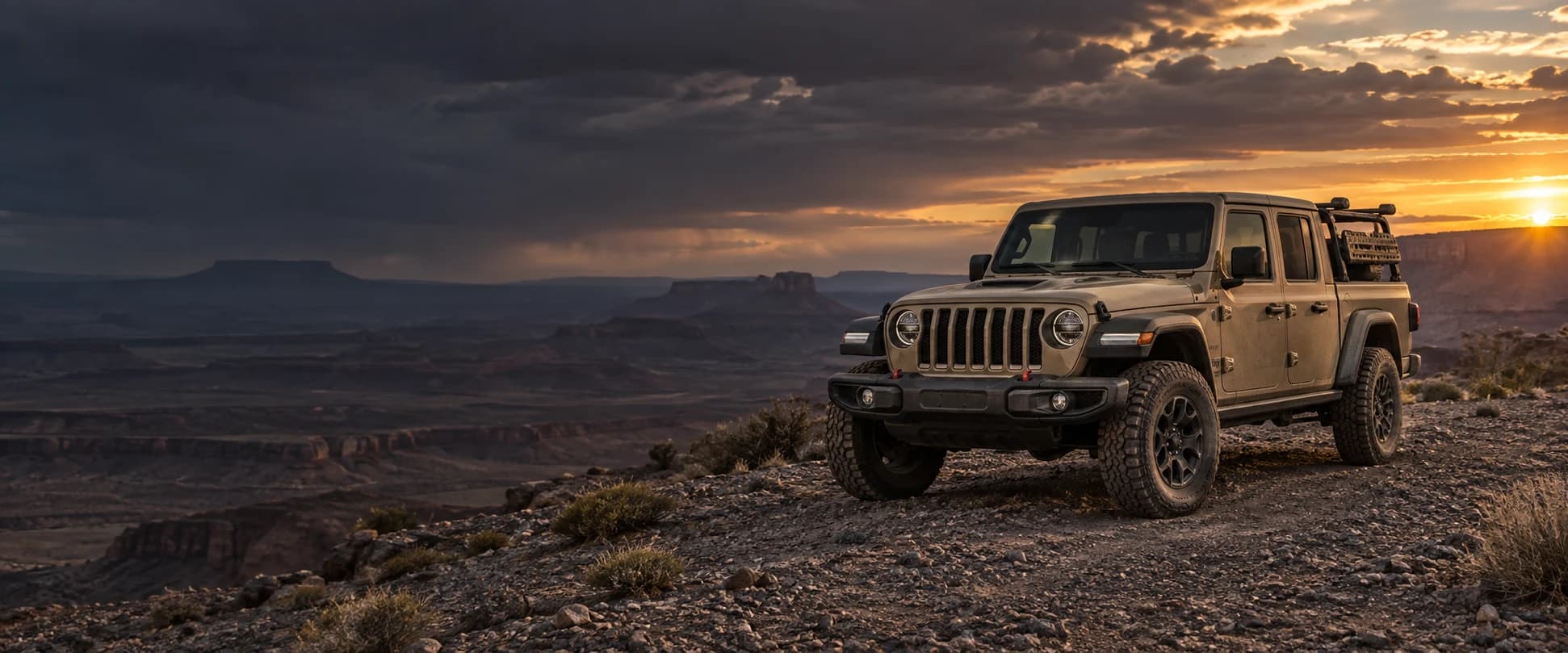 Jeep Gladiator on a rocky desert ridge