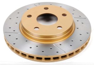 Jeep Wrangler Brake Rotor (1) - Front - DBA - X-Gold Drilled & Slotted - Gold - `07-`17