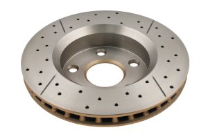 Jeep Wrangler Brake Rotor (1) - Front - DBA - X-Gold Drilled & Slotted - Gold - `07-`17