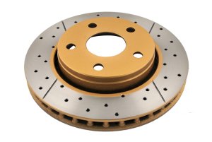 Jeep Wrangler Brake Rotor (1) - Front - DBA - X-Gold Drilled & Slotted - Gold - `07-`17
