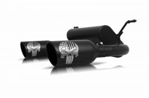 Jeep Wrangler Sport Performance Exhaust - Gibson - Patriot Skull Cat-Back Dual - Black Ceramic - `07-`17