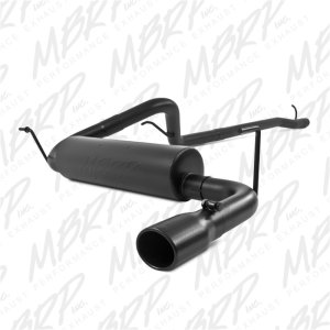 Jeep Wrangler Performance Exhaust - Rear - MBRP - ARMOR BLK Cat-Back, Single Rear Exit, 2.5 in., Black Coated Aluminized Steel, 3.75 in. Tip - Black - 2012