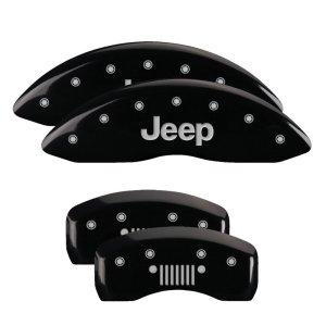Jeep Compass Caliper Covers - Front + Rear - MGP - Engraved Front JEEP + JEEP Grill Logo Rear - Black - `07-`16