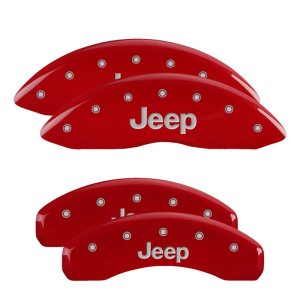 Jeep Grand Caliper Covers - Front + Rear - MGP - 4 Logo - Red - `03-`04