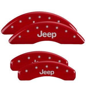 Jeep Grand Caliper Covers - Front + Rear - MGP - 4 Logo Engraved - Red - `21-`24