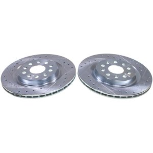 Jeep Grand Cherokee Brake Rotors (2) - Rear - PowerStop - Drilled & Slotted - Silver - `22-`24