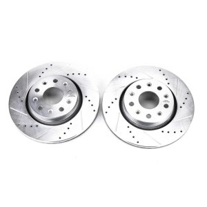 Jeep Wrangler Brake Rotors (2) - Front - PowerStop - Evolution Drilled & Slotted - Silver - `18-`19