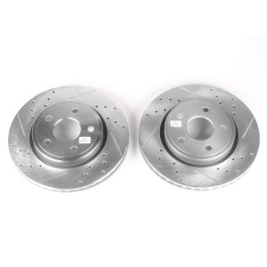 Jeep Commander Brake Rotors (2) - Front - PowerStop - Evolution Drilled & Slotted - Silver zinc - `06-`10