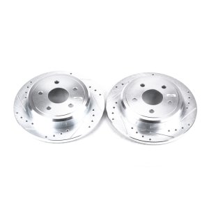 Jeep Commander Brake Rotors (2) - Rear - PowerStop - Evolution Drilled & Slotted Rotors - Silver - `06-`10