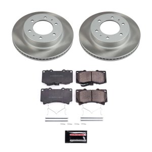 Jeep Wrangler Brake Kit - Front + Rear - PowerStop - Genuine Geomet Coated Rotors + Low-Dust Ceramic Pads - `03-`06