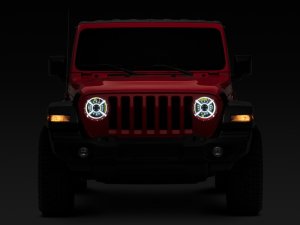 Jeep Wrangler JT LED Headlights - Raxiom - 9-Inch with DRL and Halo, Clear Lens - Black Housing - `18-`22