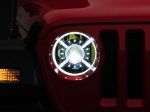 Jeep Wrangler JT LED Headlights - Raxiom - 9-Inch with DRL and Halo, Clear Lens - Black Housing - `18-`22