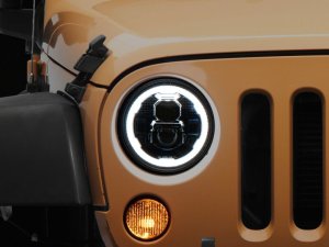 Jeep Wrangler LED Headlights - Raxiom - Axial Series 7-Inch w DRL/ Black Housing - Clear Lens - `07-`18