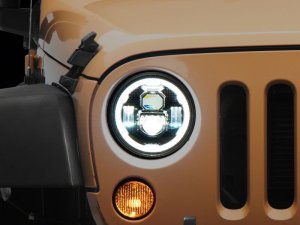 Jeep Wrangler LED Headlights - Raxiom - Axial Series 7-Inch w DRL/ Black Housing - Clear Lens - `07-`18