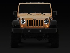 Jeep Wrangler LED Headlights - Raxiom - Axial Series 7-Inch w DRL/ Black Housing - Clear Lens - `07-`18