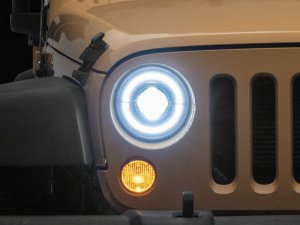 Jeep Wrangler JK LED Headlights - Raxiom - Hi Output LED/Angel Eye DRL/Black Housing/Clear Lens - `07-`08