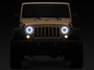 Jeep Gladiator LED Headlights - Raxiom - HiOutput LED with Angel Eye DRL - Black-Clear - `20-`26