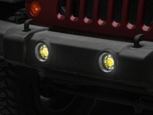 Jeep Wrangler JK Fog Lights - Raxiom - V2 LED Switchback with Amber Turn Signal and Halo Rings - `07-`18