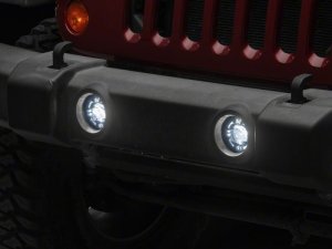 Jeep Wrangler JK Fog Lights - Raxiom - V2 LED Switchback with Amber Turn Signal and Halo Rings - `07-`18