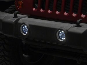 Jeep Wrangler JK Fog Lights - Raxiom - V2 LED Switchback with Amber Turn Signal and Halo Rings - `07-`18