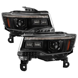 Jeep Grand Cherokee Headlights - SPYDER - High-Power LED, APEX Series, Projector, Factory HID - Black - `14-`21