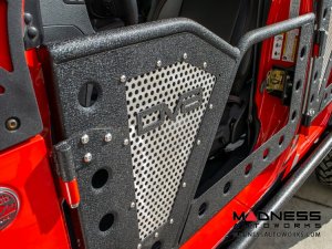 Jeep Gladiator Rock Door - Front - DV8 Offroad - Perforated Aluminum Mesh - 2020+ Jeep Gladiator Rock Door - Front - DV8 Offroad - Perforated Aluminum Mesh - 2020+