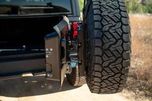 Jeep Wrangler JL Tire Carrier - Swing Gate - DV8 Offroad MTO Series Bumper - `18-`25