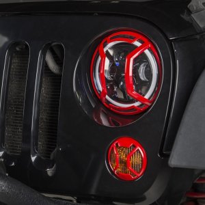 Jeep Wrangler JK Headlight Euro Guards - Rugged Ridge - Elite - Red - `07-`18