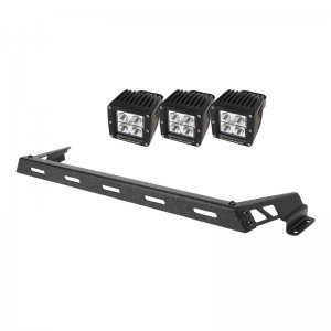Jeep Wrangler JK LED Light Bar Kit - Hood Mounted - Rugged Ridge - 3 Square LED - Black - `07-`18