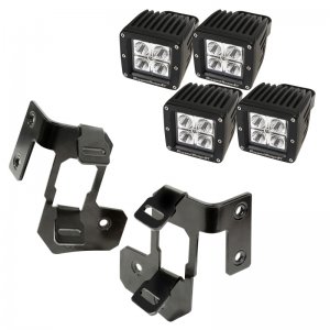 Jeep Wrangler JK Light Mount Kit - A-Pillar - Rugged Ridge - Square LED - Semi-Gloss Black - `07-`18