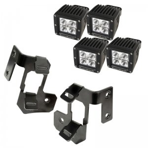 Jeep Wrangler JK Light Mount Kit - A-Pillar - Rugged Ridge - Square LED - Semi-Gloss Black - `07-`18