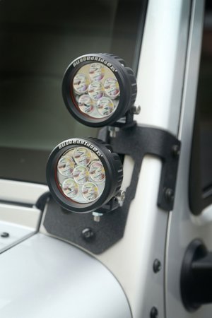 Jeep Wrangler JK Light Mount Kit - A-Pillar - Rugged Ridge - Round LED - Textured Black - `07-`18