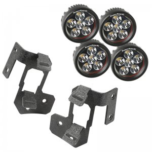 Jeep Wrangler JK Light Mount Kit - A-Pillar - Rugged Ridge - Round LED - Textured Black - `07-`18
