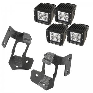 Jeep Wrangler JK Light Mount Kit - A-Pillar - Rugged Ridge - Square LED - Textured Black - `07-`18