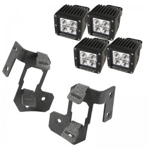 Jeep Wrangler JK Light Mount Kit - A-Pillar - Rugged Ridge - Square LED - Textured Black - `07-`18