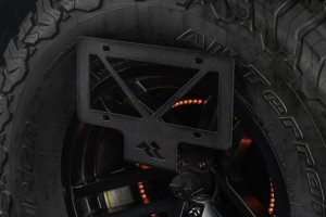Jeep Wrangler JL Tag Relocation Bracket - Rear - Rugged Ridge - Adjustable - Satin Black - `18-`22