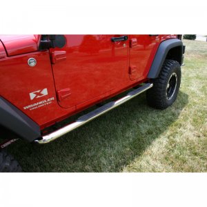 Jeep Wrangler JK Side Steps - Rugged Ridge - 3-Inch Round - Stainless Steel - `07-`18
