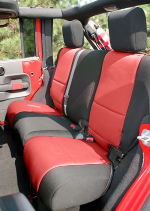 Jeep Wrangler JK Seat Cover Kit - Front/Rear - Rugged Ridge - Black/Red - `07-`10