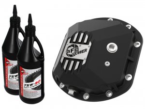 Jeep Wrangler JK Front Differential Cover - Front - aFe - Street Series w/ Machined Fins & Gear Oil - Black - `97-`18