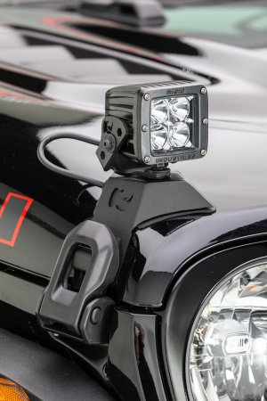 Jeep Gladiator Light Mount - Hood Latch - Go Rhino - Single 3x3 LED Cube Light - Textured Black - `18-`20