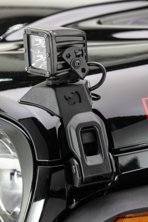 Jeep Gladiator Light Mount - Hood Latch - Go Rhino - Single 3x3 LED Cube Light - Textured Black - `18-`20