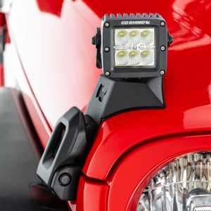 Jeep Gladiator Light Mount - Hood Latch - Go Rhino - Single 3x3 LED Cube Light - Textured Black - `18-`20