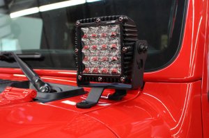 Jeep Gladiator Light Mount - Windshield Cowl - Go Rhino - 6in Q4 Series - Textured Black - `18-`20