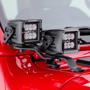 Jeep Gladiator Light Mount - Windshield Cowl - Go Rhino - Dual 3x3 Cubes Offset - Textured Black - `18-`20